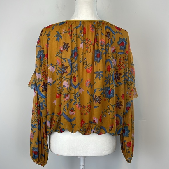 Free People Mustard Yellow Wild Flower Honey Mesh Top. Size XS/Small. - Picture 9 of 14
